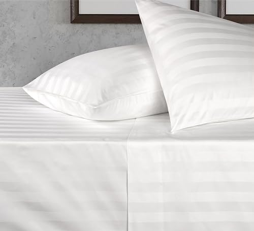 100% Egyptian Cotton King Size 4 Piece Bed Sheet Set White Stripe E535383