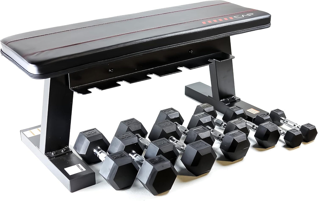 150 lb Hex Coated Dumbbell Set with Flat Bench U2898