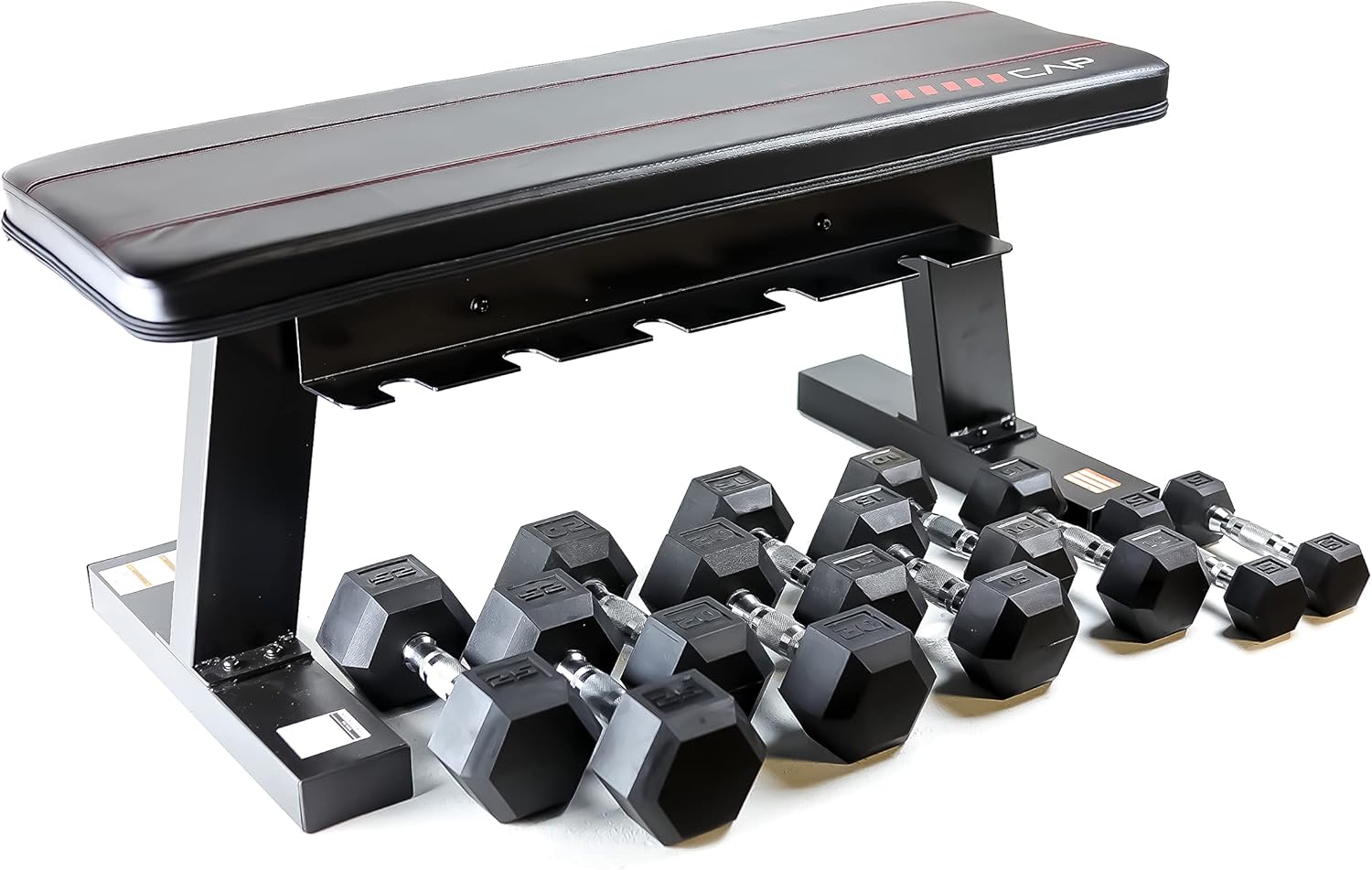 150 lb Hex Coated Dumbbell Set with Flat Bench U2898