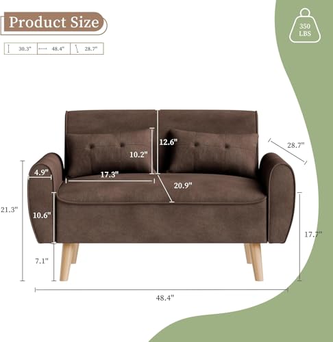 Dark Gray Linen Fabric 2-Seat Loveseat Sofa with Back Cushions and Tapered Legs F651