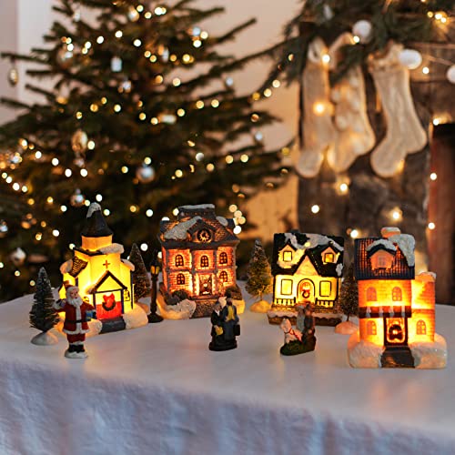 LED Lighted Christmas Village Houses with Figurines U1016