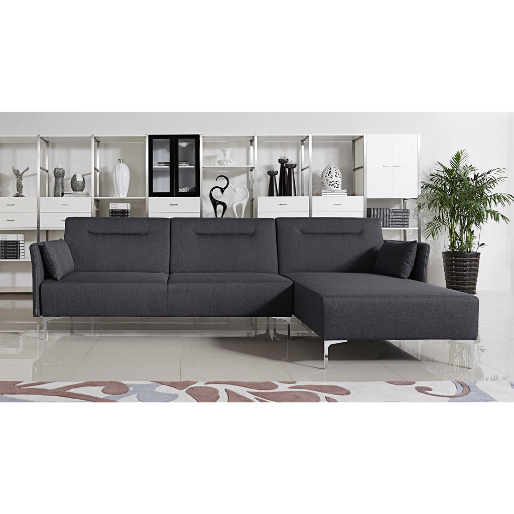 Black Fabric Upholstered Right Facing 2-Piece Sleeper Sectional Sofa B380821