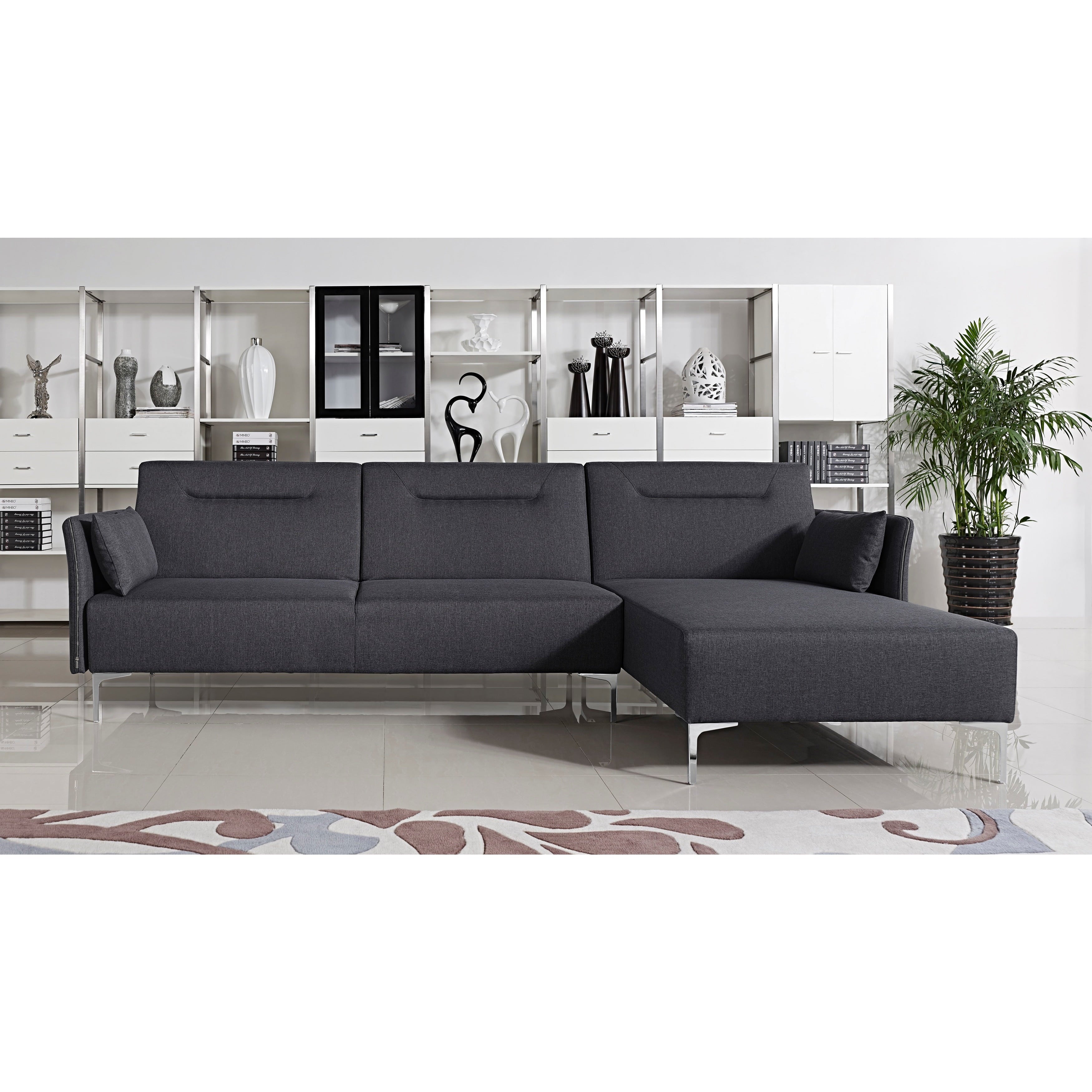 Black Fabric Upholstered Right Facing 2-Piece Sleeper Sectional Sofa B380821
