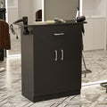 Black Wall Mount Salon Storage Station Barber Cabinet with Drawer and 2 doors, 6 Hair Dryer Holders W4289