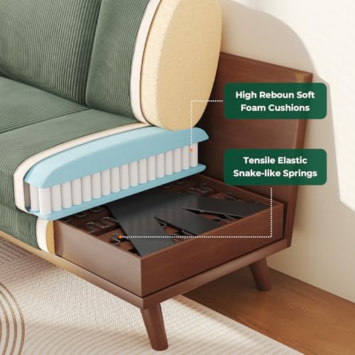 Green Corduroy Loveseat Sofa with Solid Wood Q314