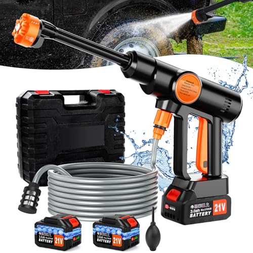 6000mAh Battery Cordless Electric Pressure Washer Handheld with 6-in-1 Nozzle, 17FT Drain Hose, 2 Battery I6063