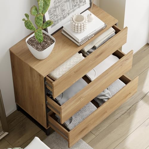 Oak TV Stand with 3 Drawers and Metal Base D33518