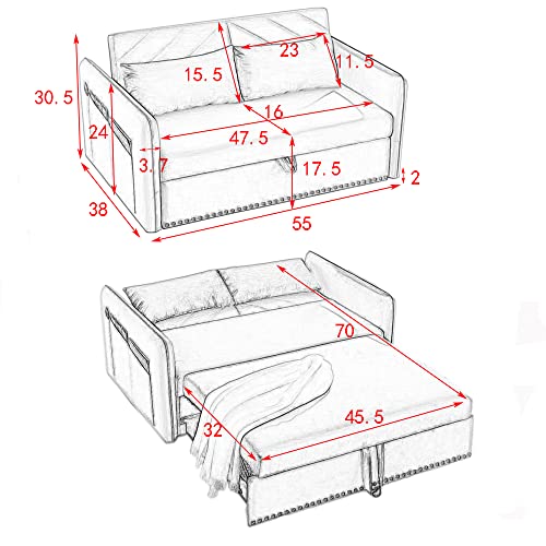 Blue Velvet 55 Inch Sleeper Sofa with Pull-Out Bed X27447