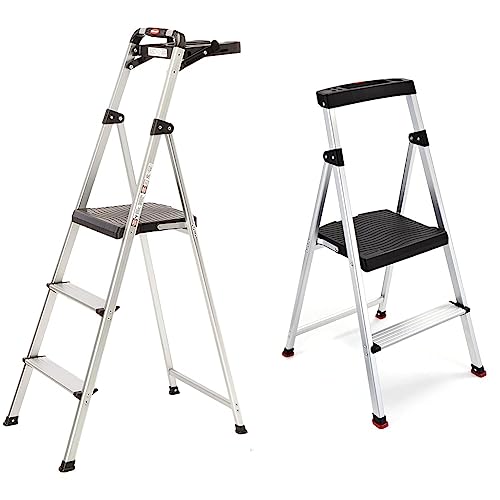 3-Step Lightweight Aluminum Folding Step Ladder with Project Tray, Gray T691