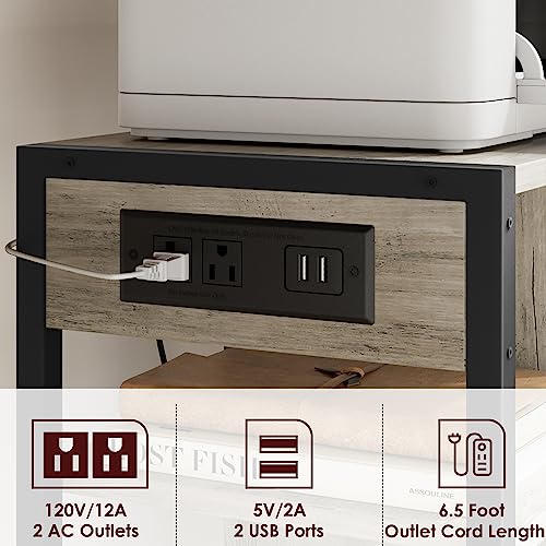 Rustic Gray 4 Tier Mobile Printer Stand with Storage Shelf S7104