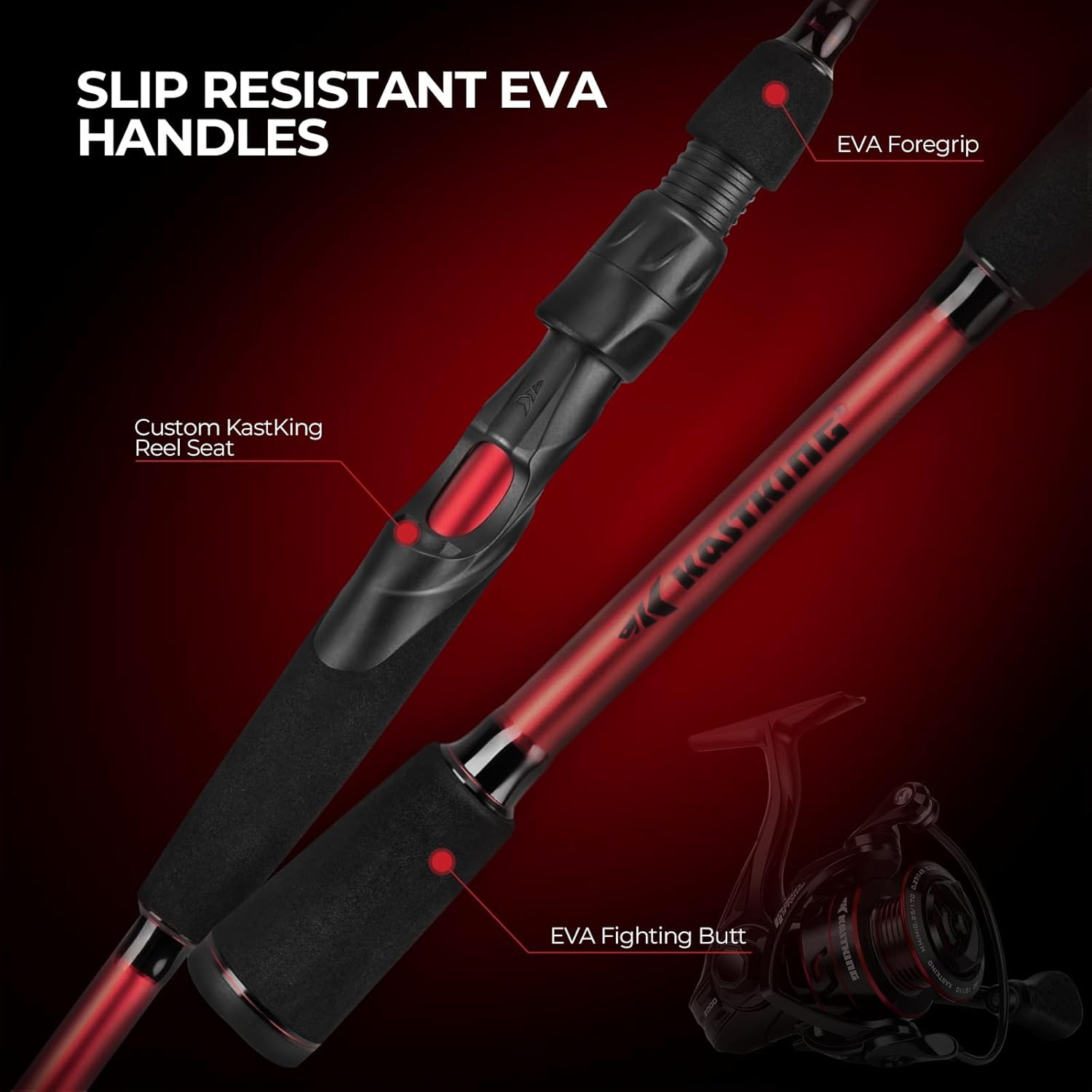 Twin Tip Fishing Rod and Reel Combo, IM6 Graphite 2Pc Blanks, Stainless-Steel Guides, EVA Handles N586255