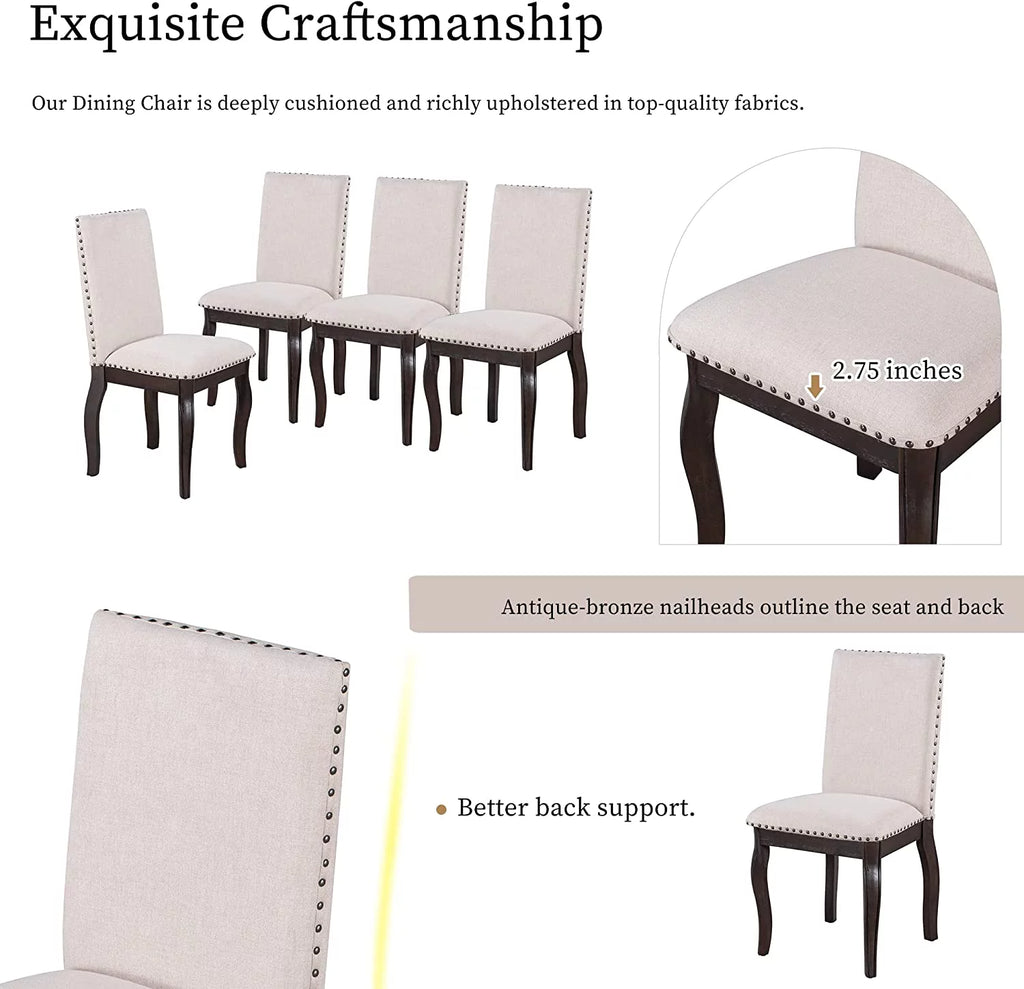 5-Piece Round Dining Table and Upholstered Chair Set with Shelf L2644