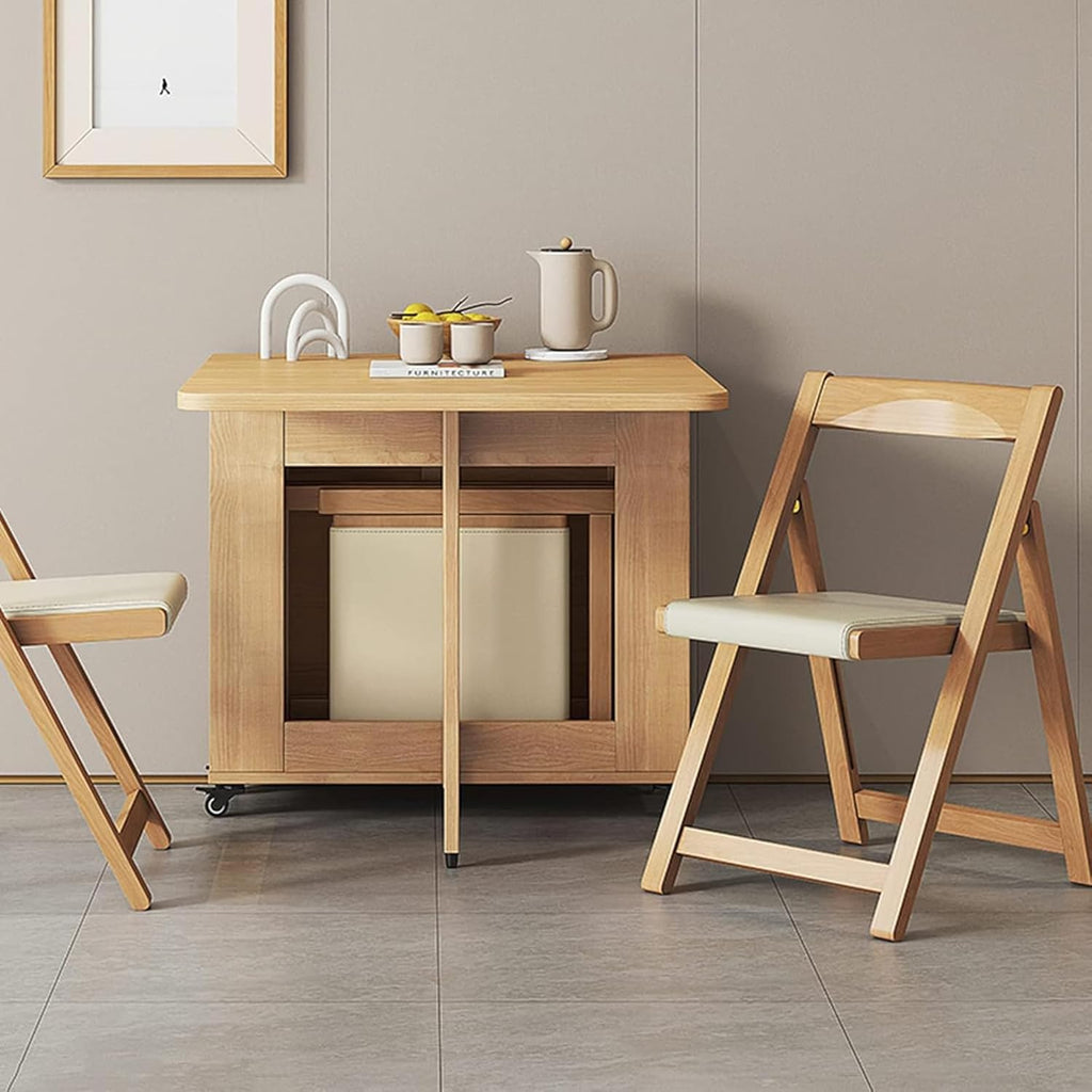 Beige Solid Wood Folding Dining Table Set F50313