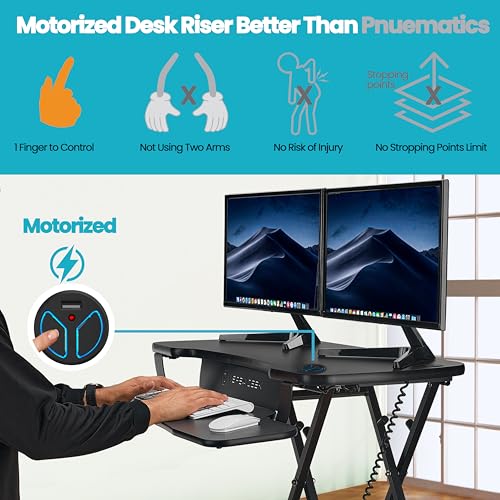 Black Electric Standing Desk Converter with Keyboard Tray and USB Port C750