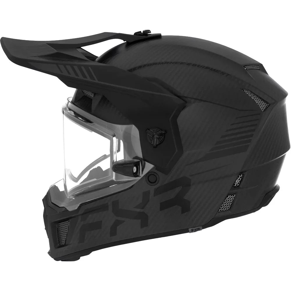 Black Carbon Fiber Snowmobile Helmet with Heated Face Shield R778573