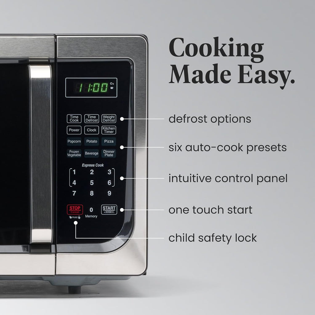 900 Watts 0.9 cu ft Countertop Microwave with LED Lighting & 10 Quart Slow Cooker with Lid Lock N9016