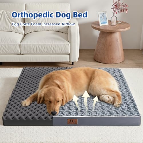 Orthopedic Large Dog Bed with Soft Rose Plush Removable Washable Cover and Non-Slip Bottom T133