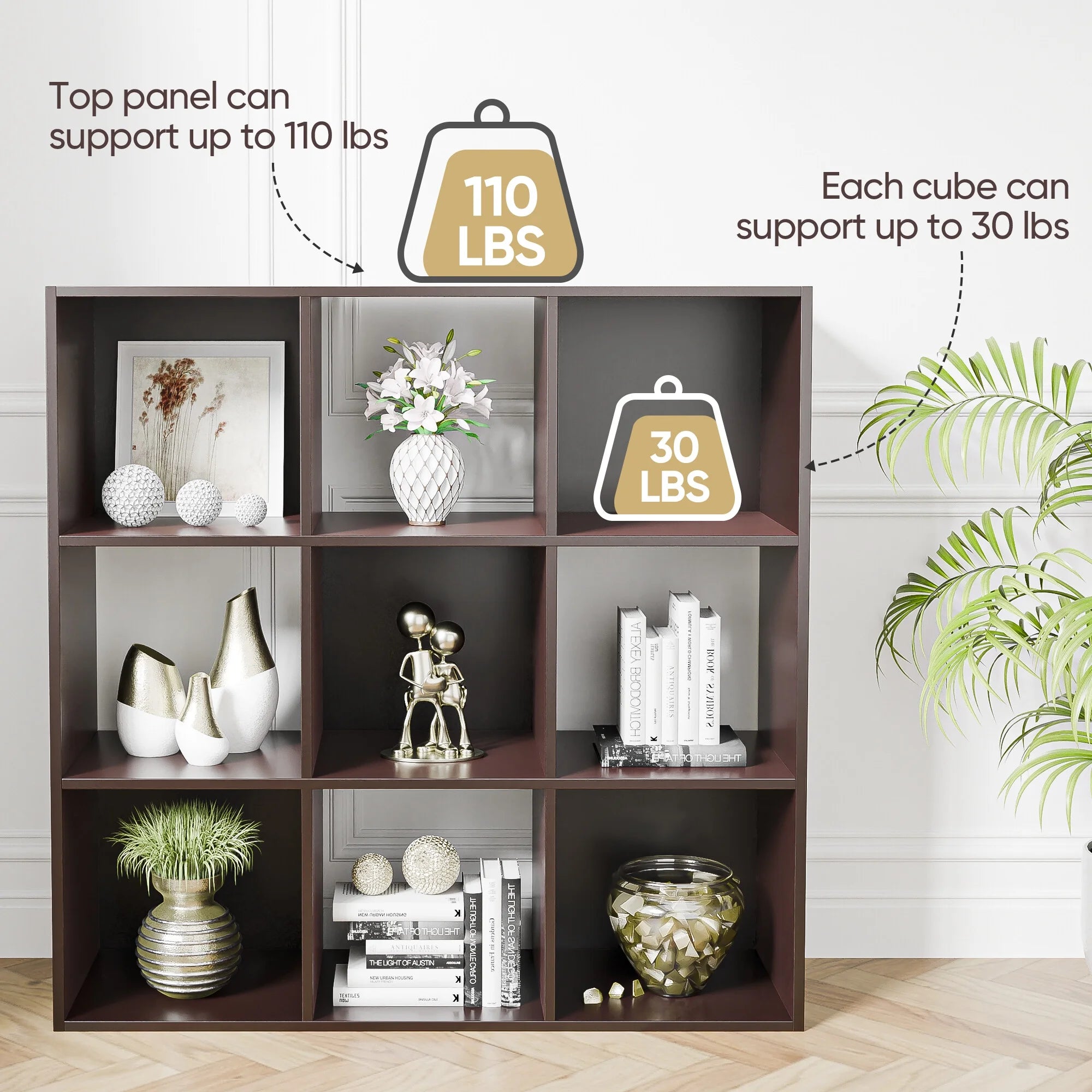3-Tier 9 Cube Storage Organizer Wood Bookcase Bookshelf Black T6649