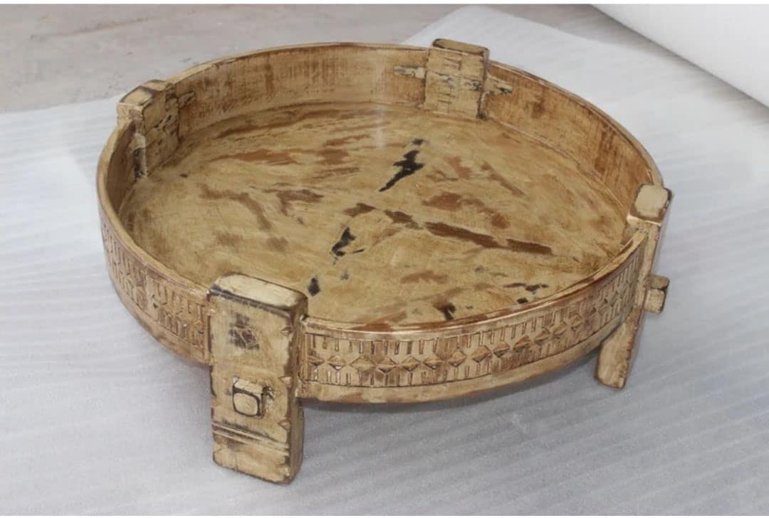 Hand Carved Wooden Round Natural Coffee Table F180823