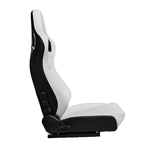 Pair of Bucket Seats with Dual Lock Sliders, PVC Leather (White) U5552