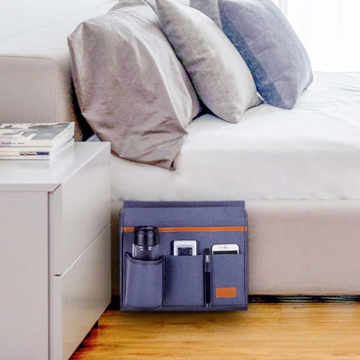 Deep Gray Felt Bedside Caddy with 5 Pockets D8921