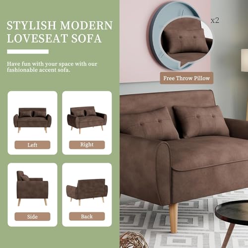 Dark Gray Linen Fabric 2-Seat Loveseat Sofa with Back Cushions and Tapered Legs F651