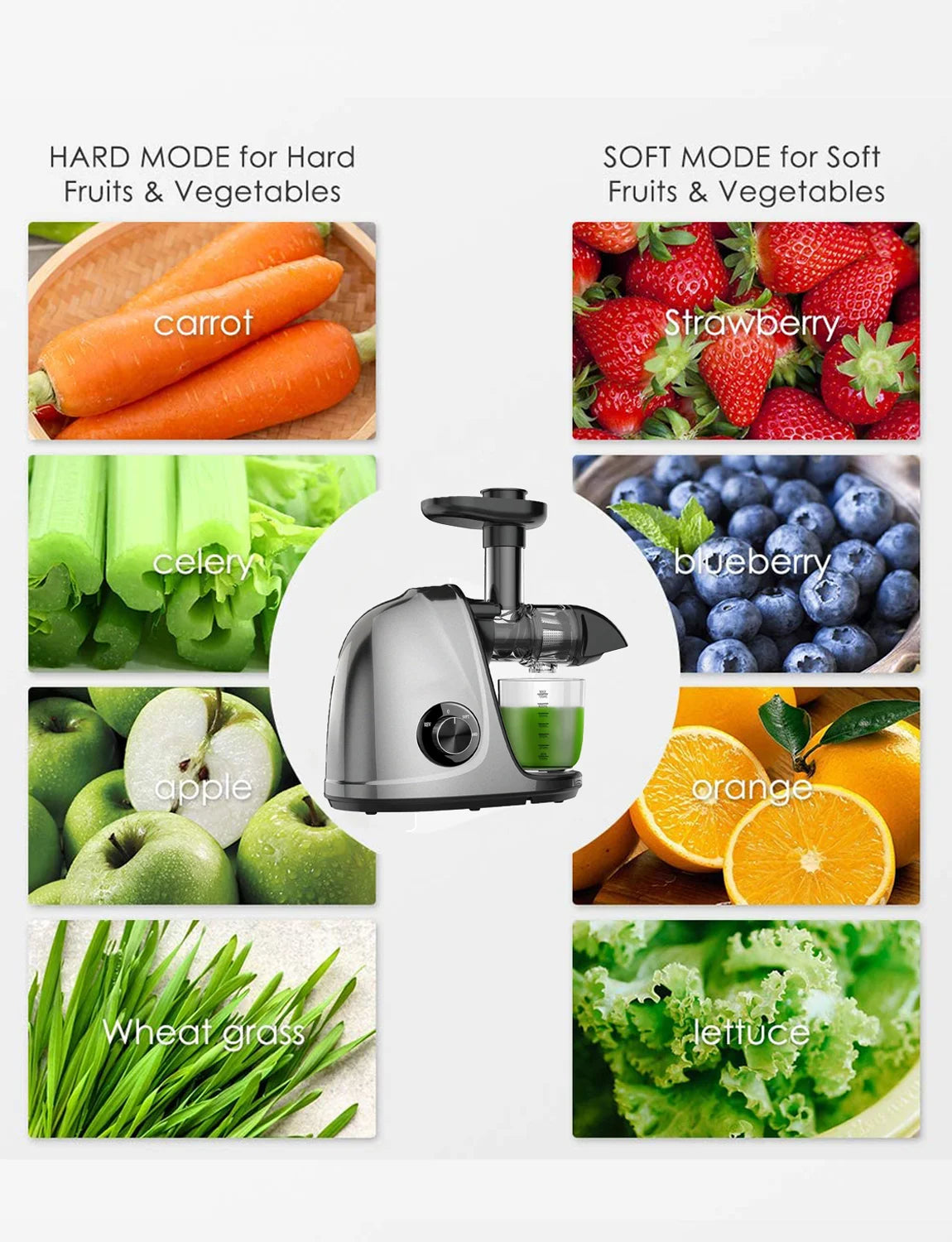 Cold Press Slow Juicer with 2-Speed Modes (Grey) J50692