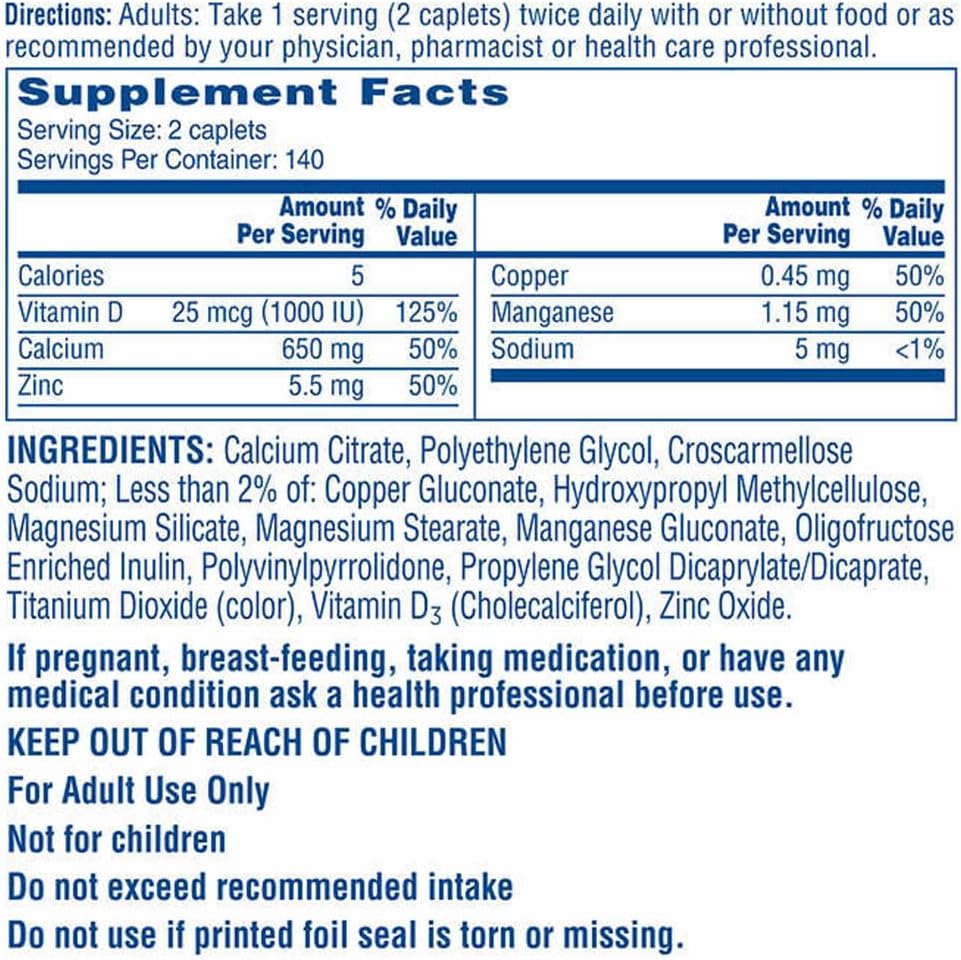 630 mg Calcium Citrate with 1000 IU Vitamin D3 Caplets, 280 Count N684