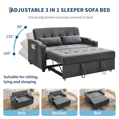 3 in 1 Convertible Sleeper Sofa Bed, Corduroy Futon Couches with Pull-Out Bed K981013