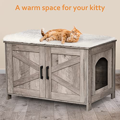39.4" L Wooden Cat Litter Box Enclosure with Barn Door, Greige T89879