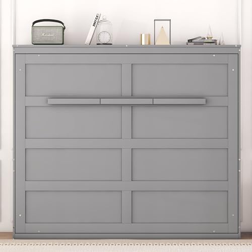 Gray Queen Solid Wood Murphy Cabinet Bed F5204