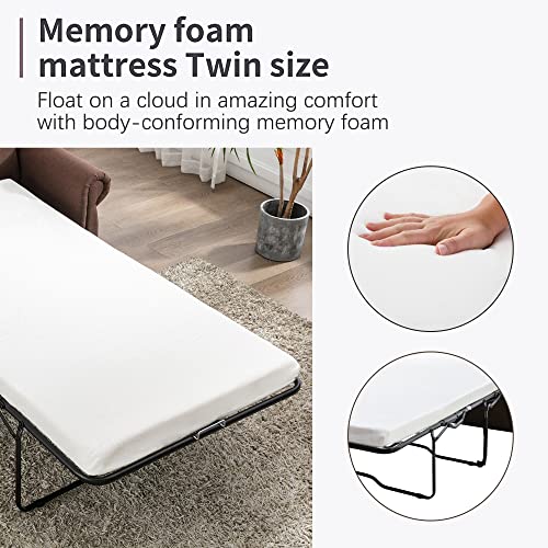 Gray Linen Pull Out Sofa Bed with Twin Memory Foam Mattress D6715
