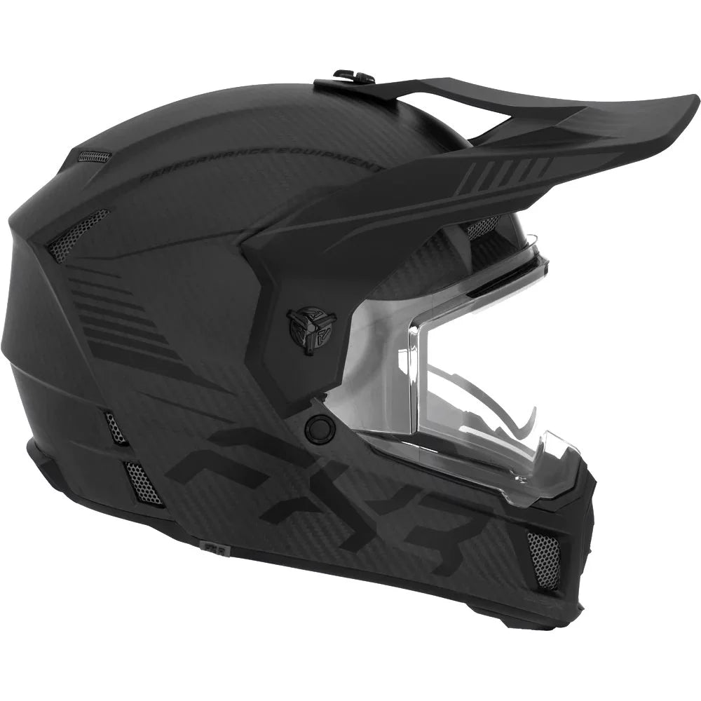 Black Carbon Fiber Snowmobile Helmet with Heated Face Shield R778573