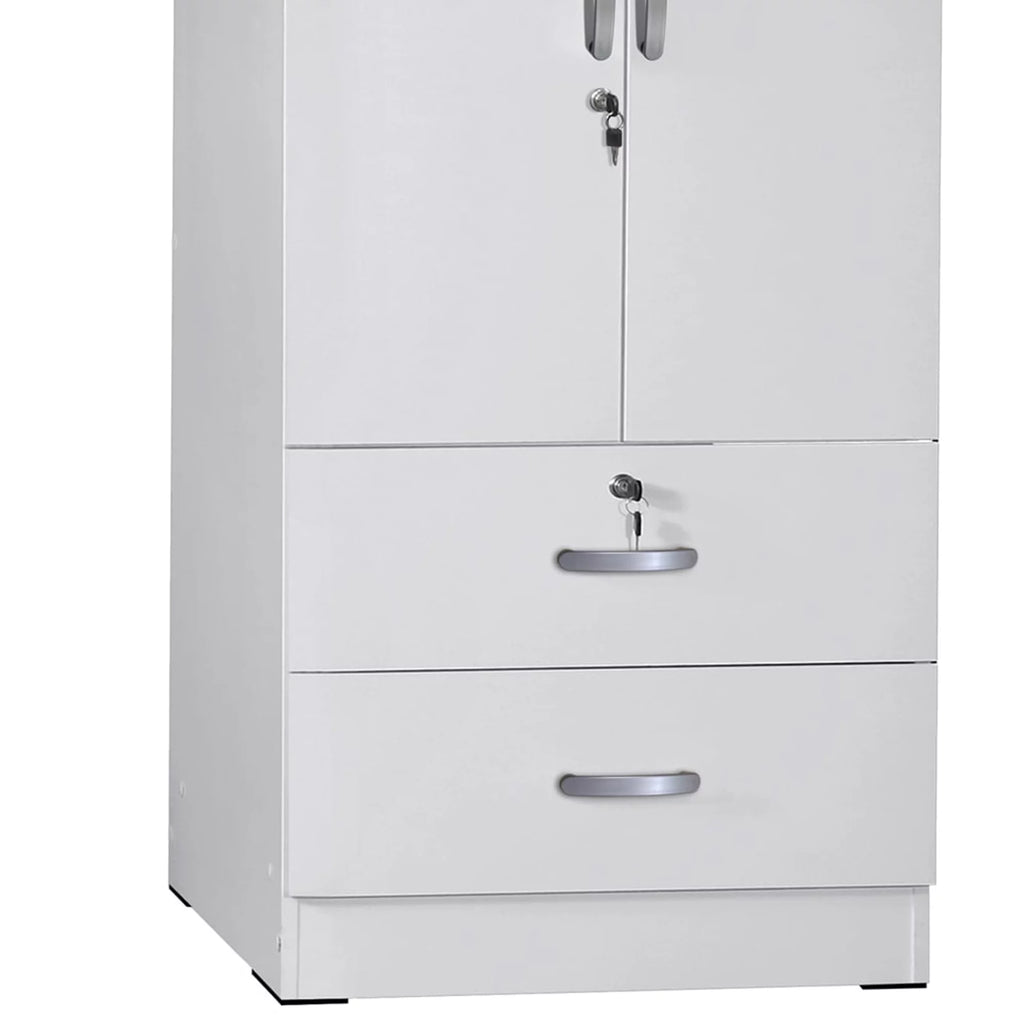 White 2-Door Wood Wardrobe Armoire with 2 Drawers V610147