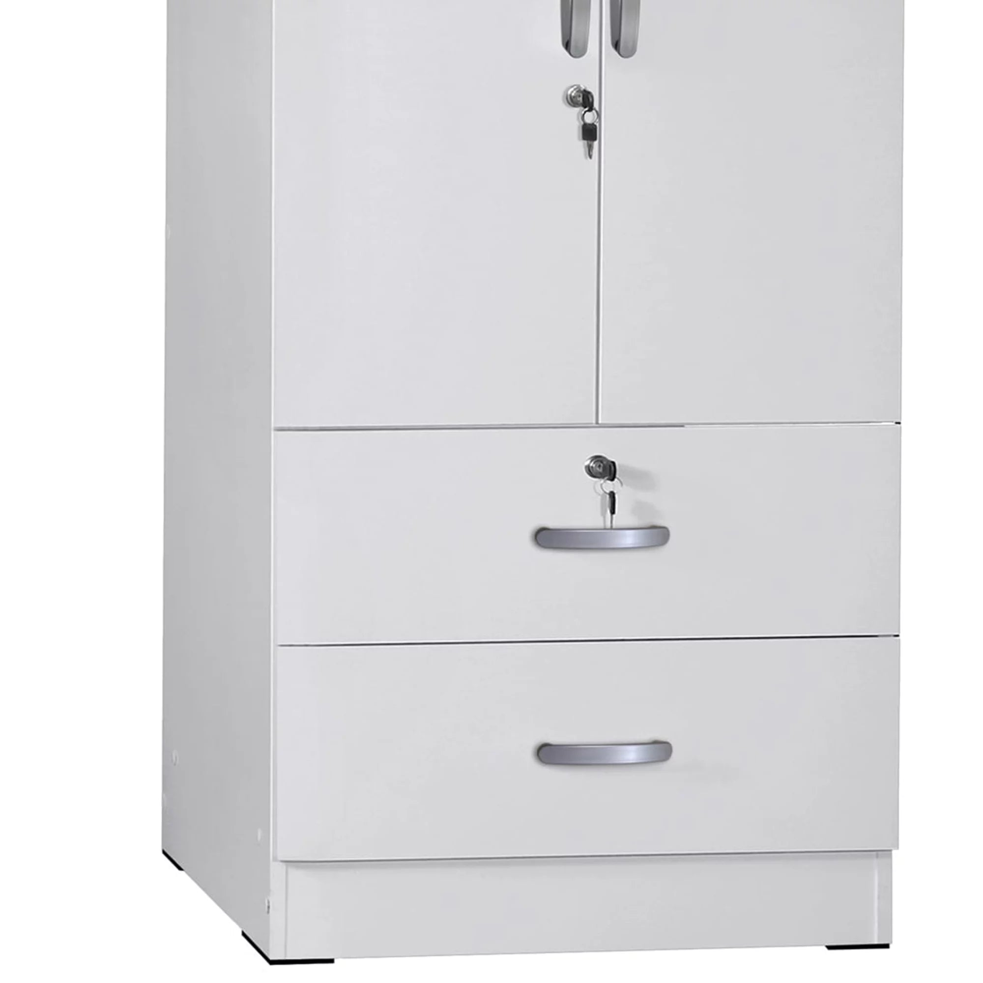 White 2-Door Wood Wardrobe Armoire with 2 Drawers V610147