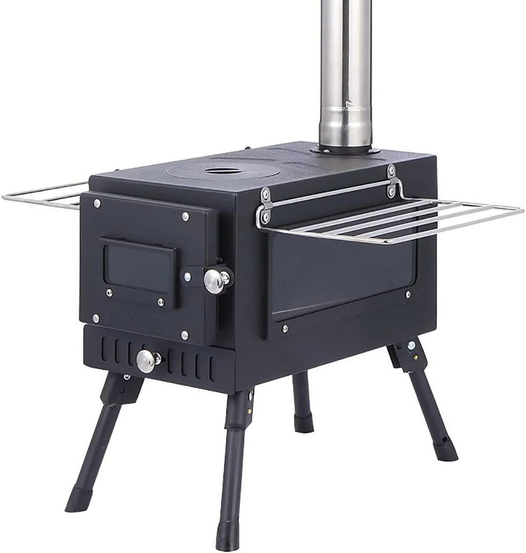 Large Tent Wood Stove with Window and 6 Chimney Pipe L9046