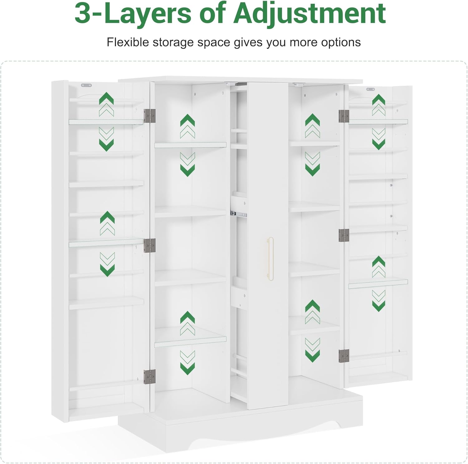 White Kitchen Pantry Cabinet with Drawer and Adjustable Shelves E961
