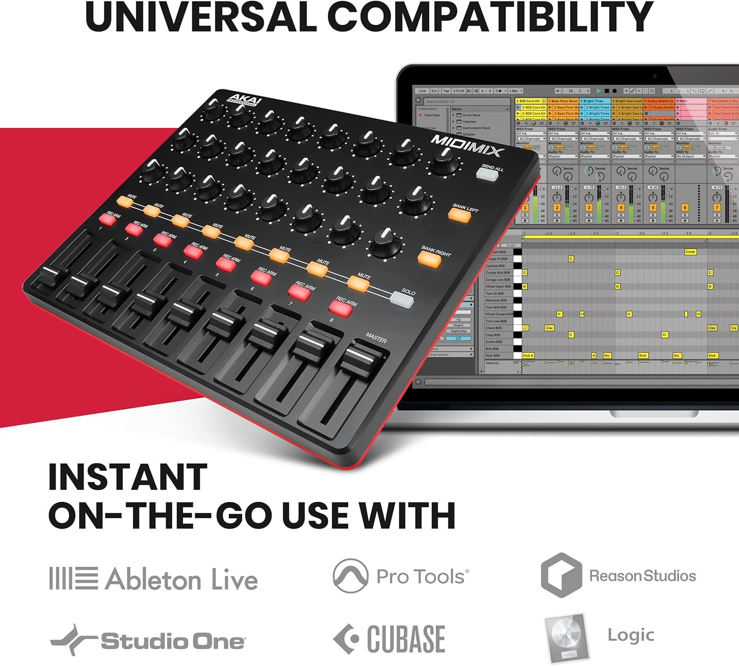USB MIDI Controller Mixer with Assignable Faders, 24 Knobs, 16 Buttons V375951