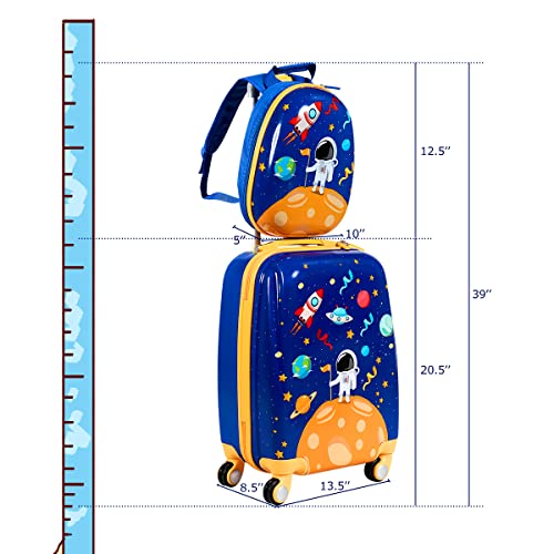 2Pc Kid Carry On Luggage Set, 12" & 18" Suitcase with 4 Spinner Wheels D7283