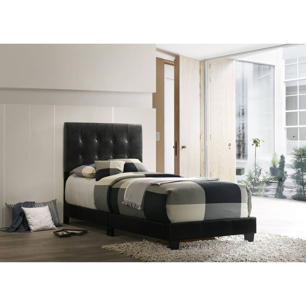 Black Faux Leather Twin Bed Q611795