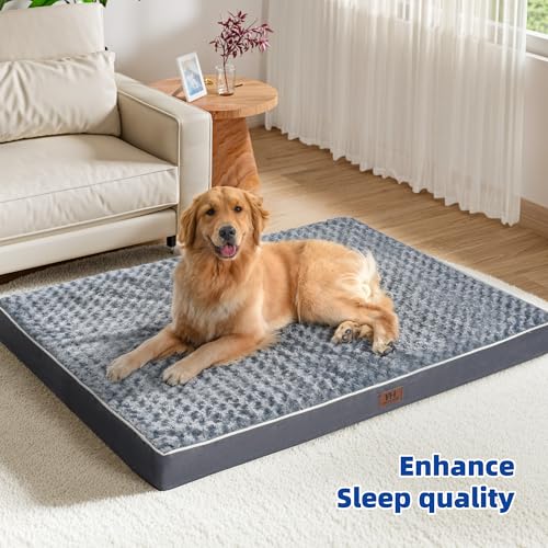 Orthopedic Large Dog Bed with Soft Rose Plush Removable Washable Cover and Non-Slip Bottom T133