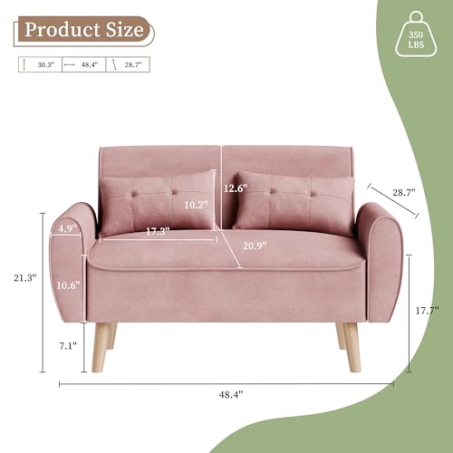 Dark Gray Linen Fabric 2-Seat Loveseat Sofa with Back Cushions and Tapered Legs F651