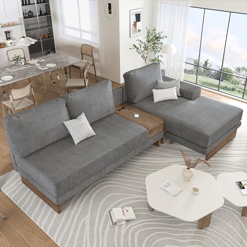 114" L-Shaped Sectional Sofa with Storage Drawer and Reversible Chaise Lounge (Grey) W5469