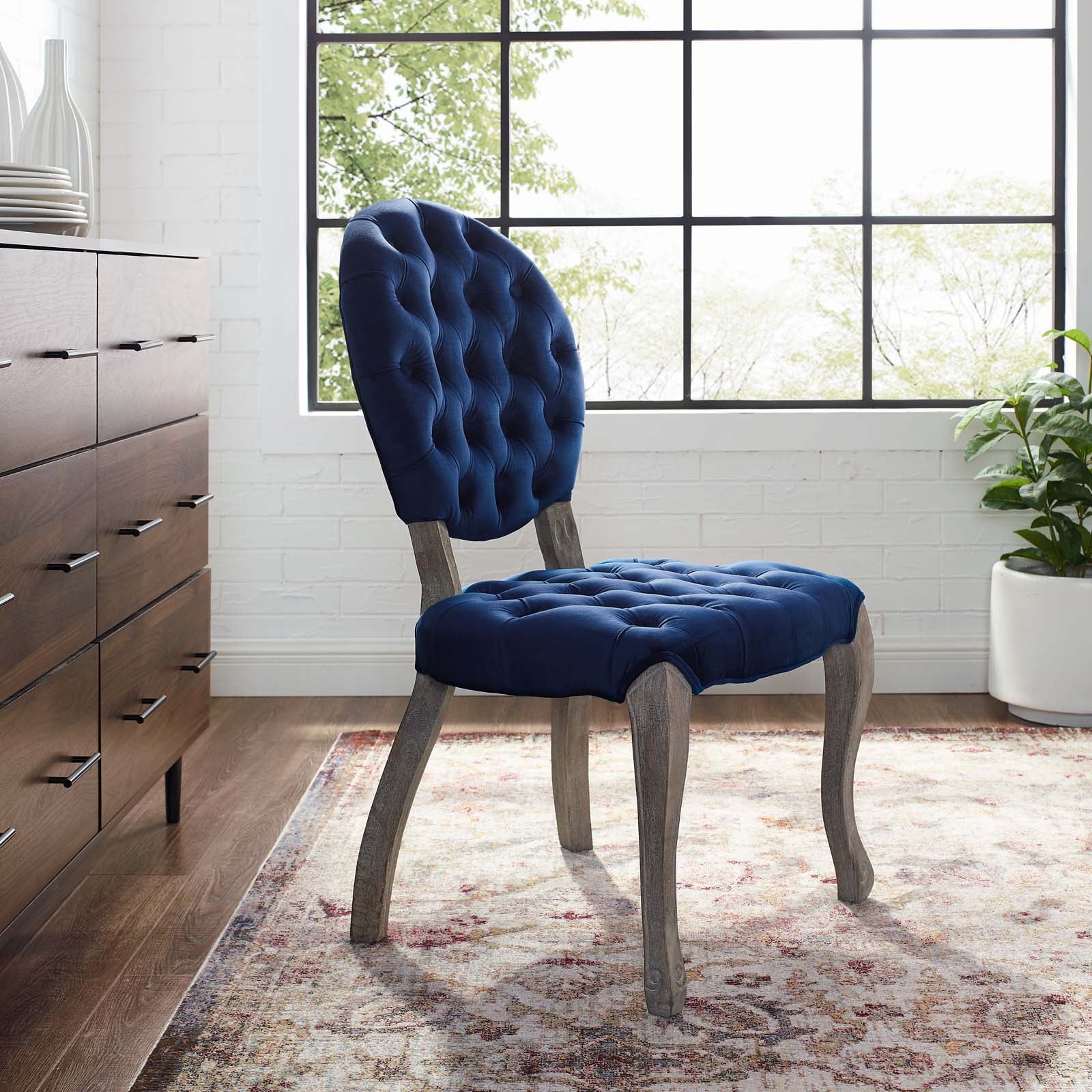 Navy Blue Velvet Wood Side Chair X7724