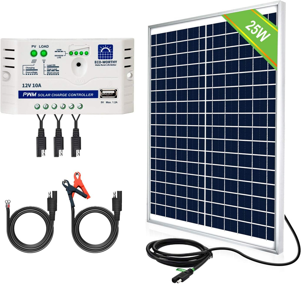25 Watts 12V Solar Panel SAE Connector Kit with Charge Controller Y353