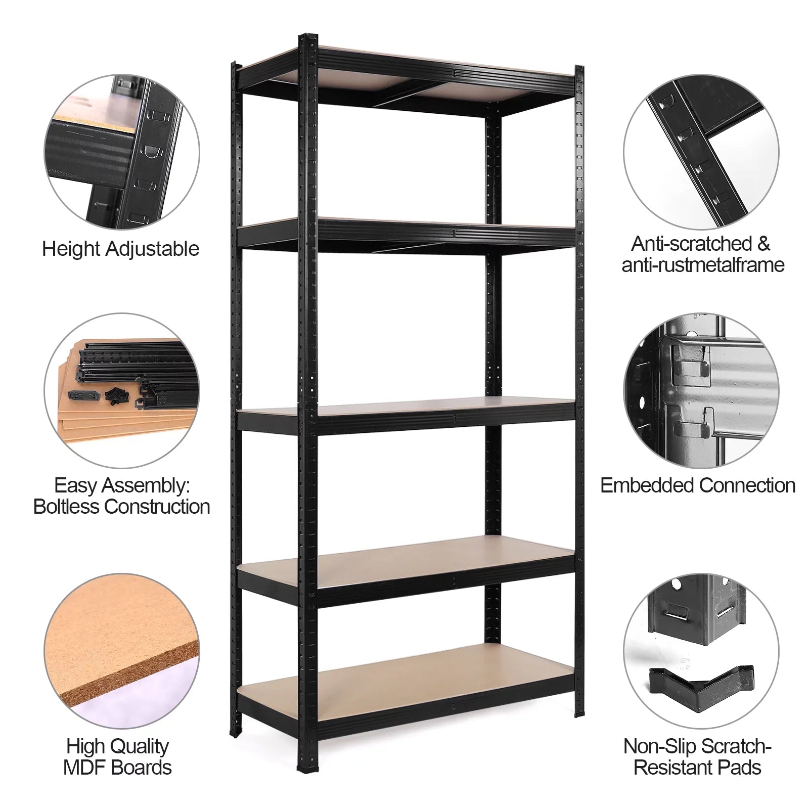 5 Tier Adjustable Heavy Duty Metal Storage Shelving, Black, 35.4" x 15.7" x 70" C522119