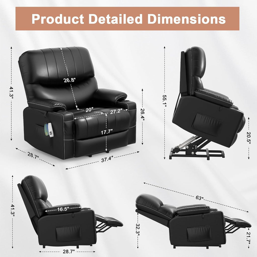 Oversized Power Lift Recliner Chair with Heat and Massage B344363