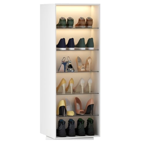White Rotating Shoe Rack with Glass Shelves K741