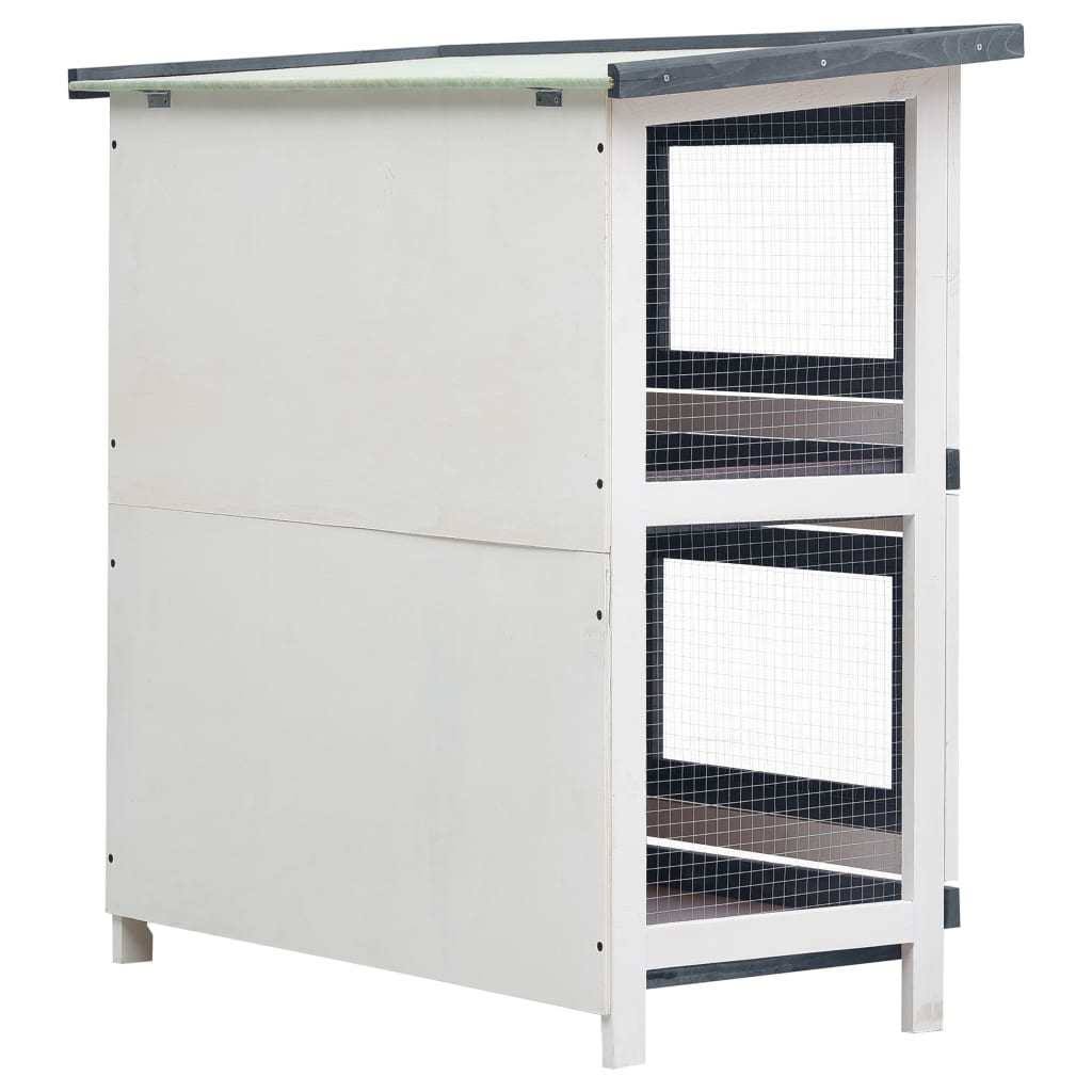Gray Wood Rabbit Hutch with 2 Trays A69105