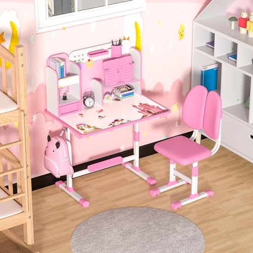 Height Adjustable Kids Desk and Chair Set with Book Stand Y6285